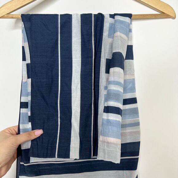 Cuyana Large Navy Blue Light Blue Pink Grey Striped Cotton/Silk Scarf Italy - Picture 5 of 10